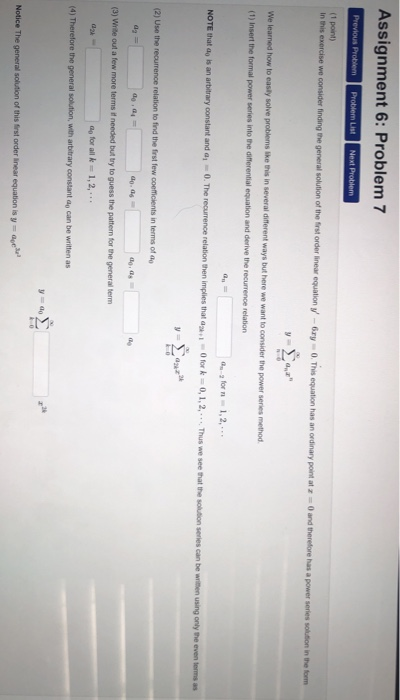 Solved Assignment 6: Problem 7 Previous Problem Problem List | Chegg.com