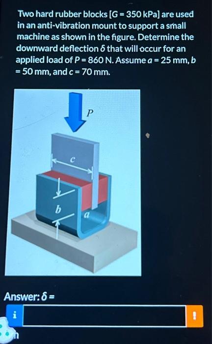 Solved Two hard rubber blocks [G=350kPa] are used in an | Chegg.com
