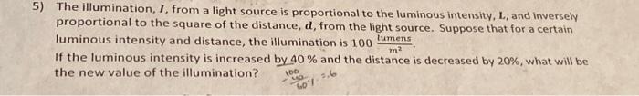 intensity of light is inversely proportional to