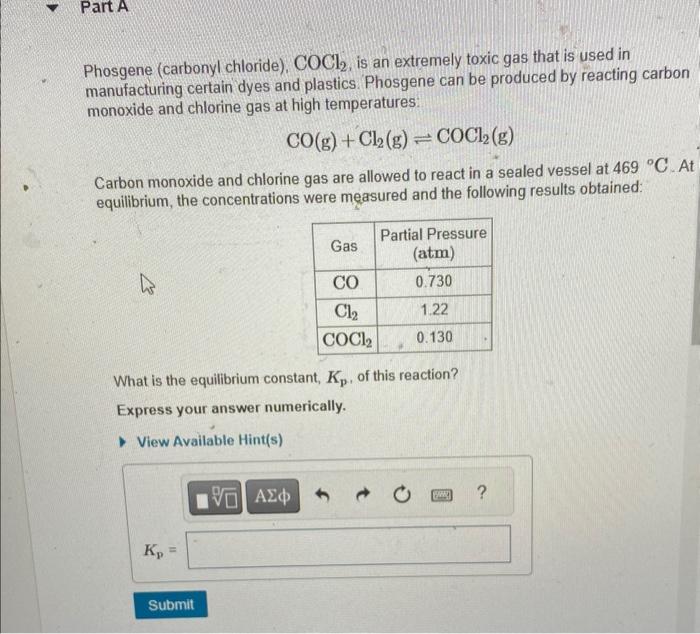 Solved Phosgene (carbonyl chloride), COCl2, is an extremely | Chegg.com