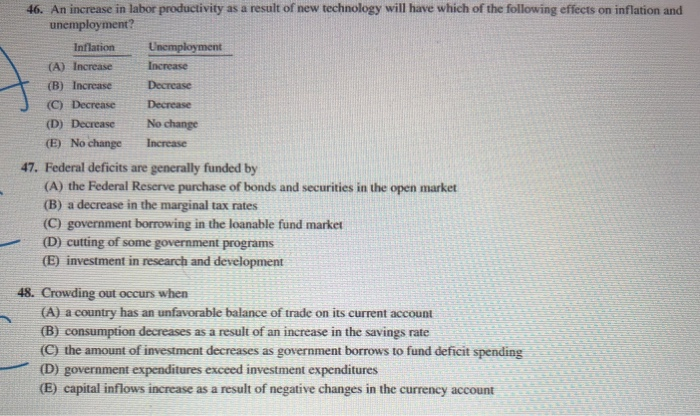 Solved 46. An increase in labor productivity as a result of | Chegg.com