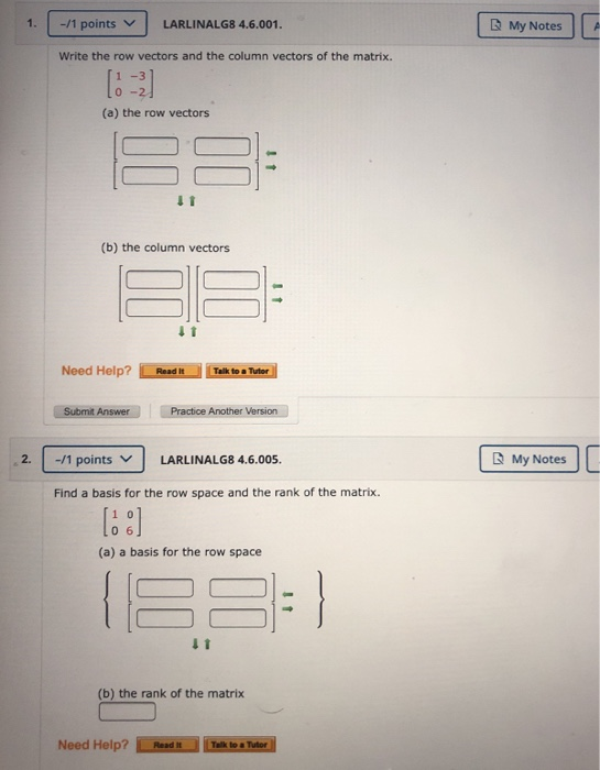 Solved -/1 points LARLINALG8 4.6.001. My Notes Write the row | Chegg.com