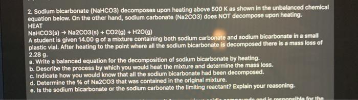 Decomposition of Sodium Bicarbonate - Balanced Equation