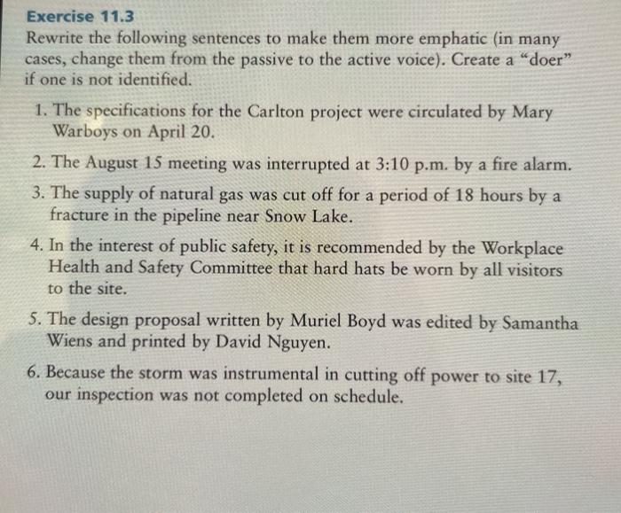Solved Exercise 11.3 Rewrite The Following Sentences To Make | Chegg.com