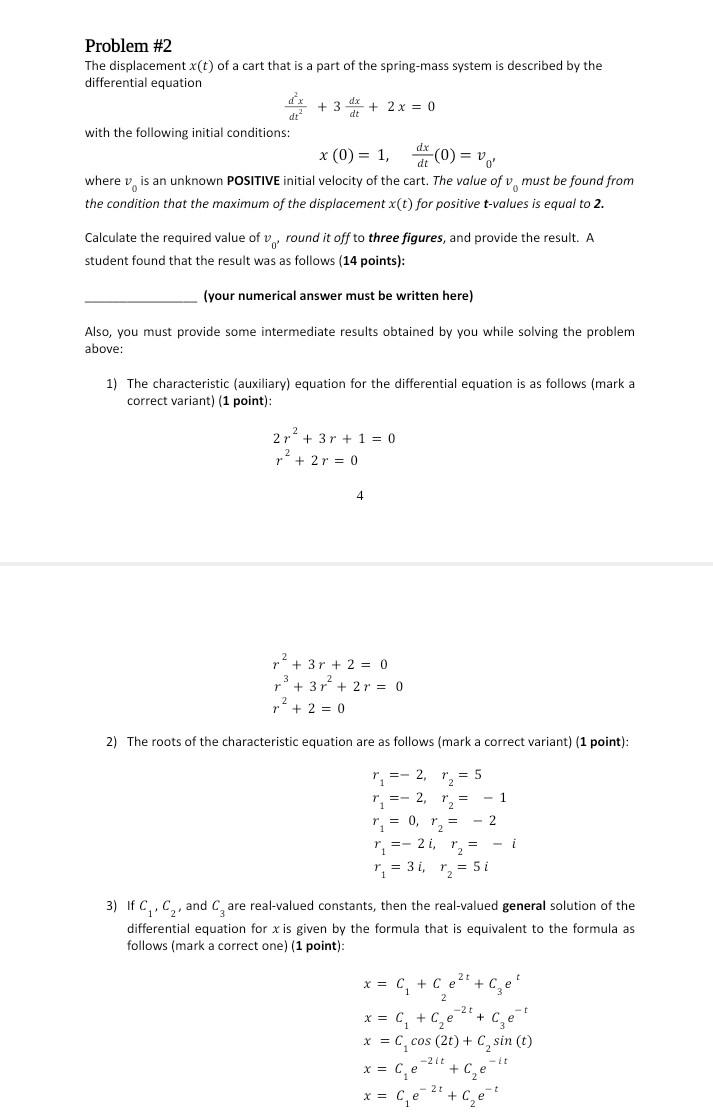 Solved Problem #2 The displacement x(t) of a cart that is a | Chegg.com