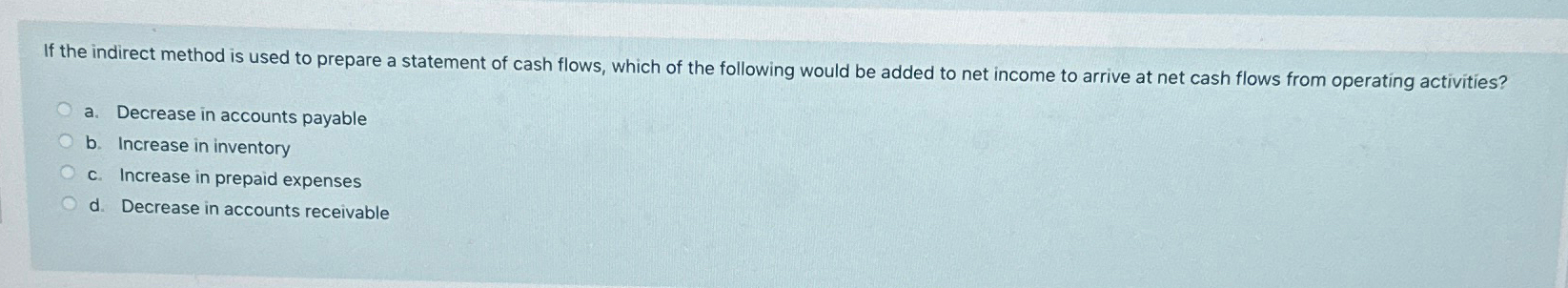 Solved If the indirect method is used to prepare a statement | Chegg.com