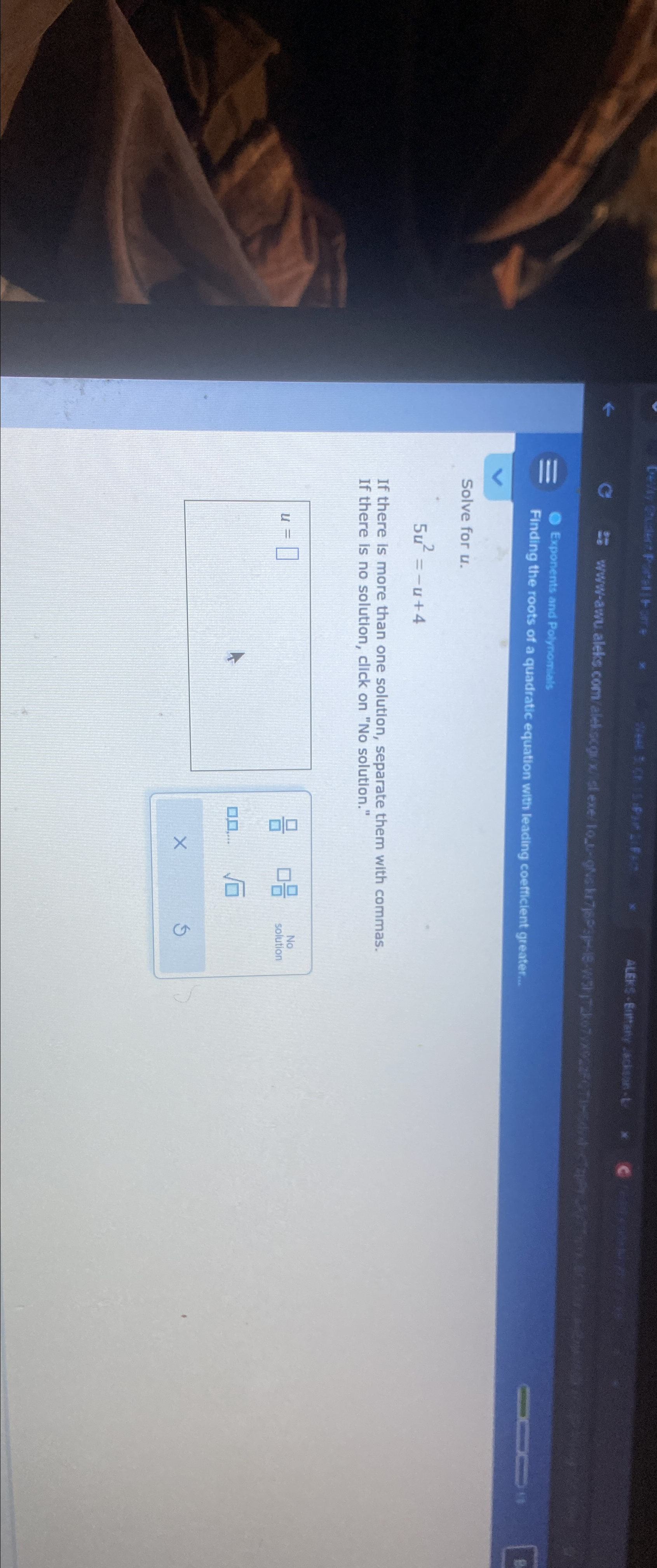 Solved Solve for u.5u2=-u+4If there is more than one | Chegg.com