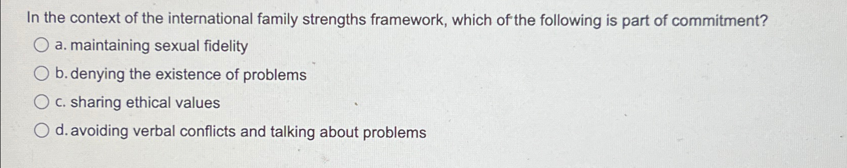 Solved In the context of the international family strengths | Chegg.com