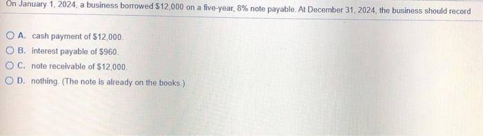 Solved On January 1, 2025, a business borrowed $12,000 on a | Chegg.com
