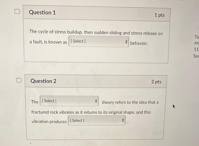 Solved Question 1 1 pts The cycle of stress buildup, then | Chegg.com