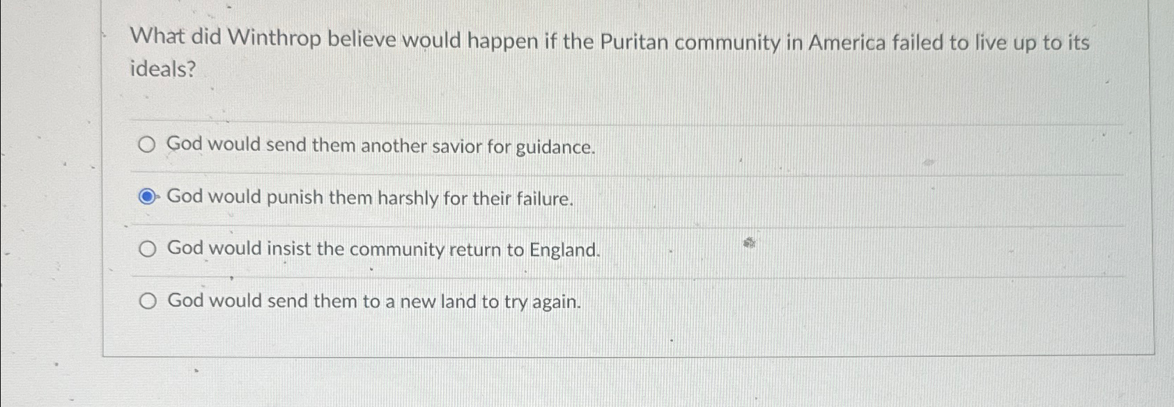 Solved What Did Winthrop Believe Would Happen If The Puritan | Chegg.com