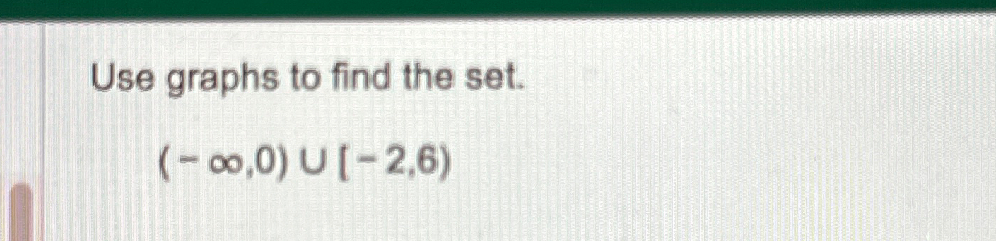 Solved Use graphs to find the set.(-∞,0)∪[-2,6) | Chegg.com