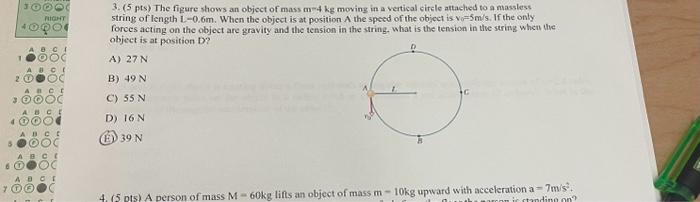 Solved 3. (5pts) The figure shows an object of mass m−4 kg | Chegg.com