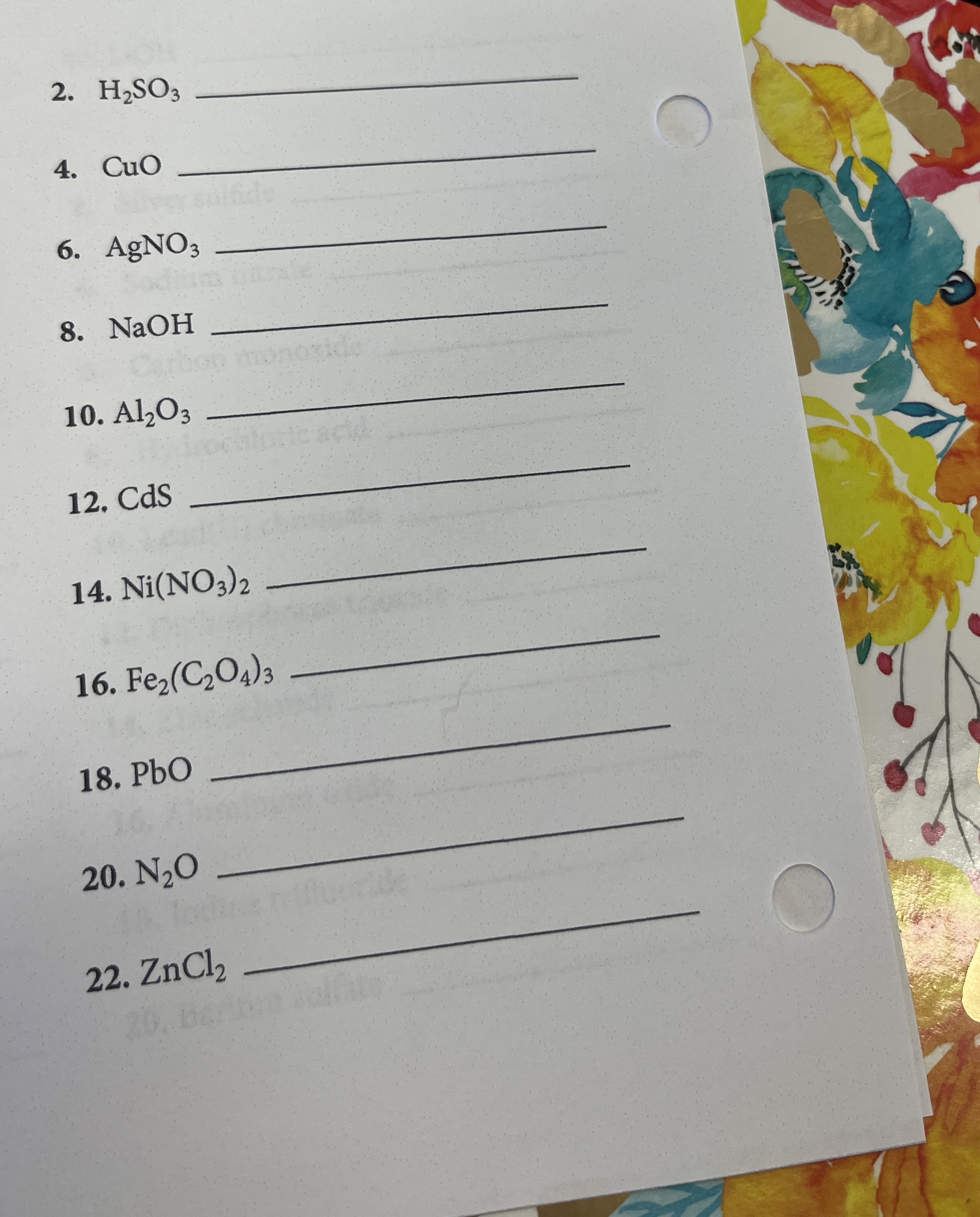 Solved H2SO3CuO AgNO3NaOH Al2O3 ﻿CdSNi(NO3)2 ﻿Fe2(C2O4)3 | Chegg.com