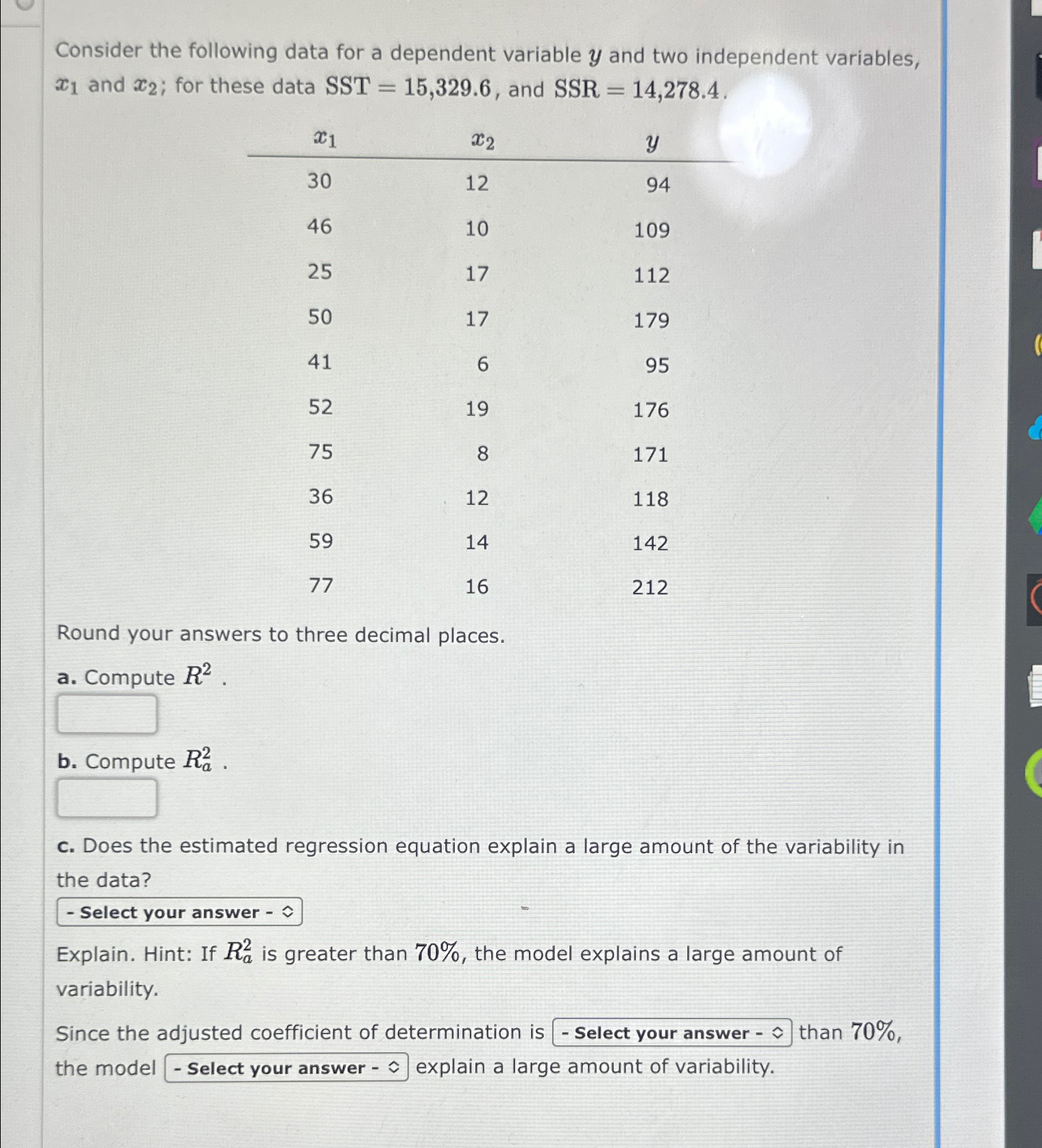 Solved Consider the following data for a dependent variable | Chegg.com