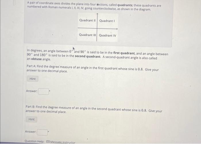 Solved A pair of coordinate axes divides the plane into four