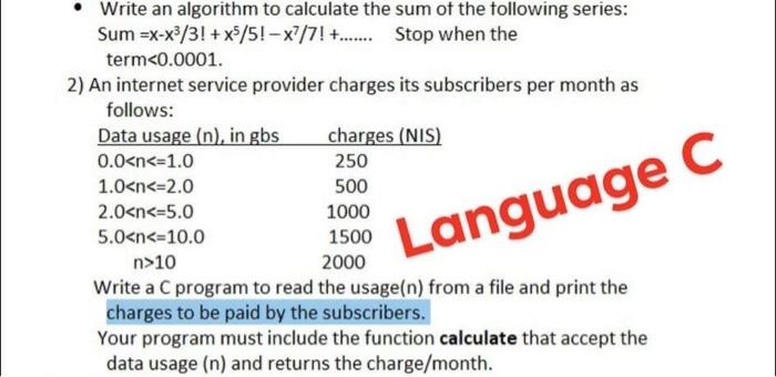 Solved Write an algorithm to calculate the sum of the | Chegg.com