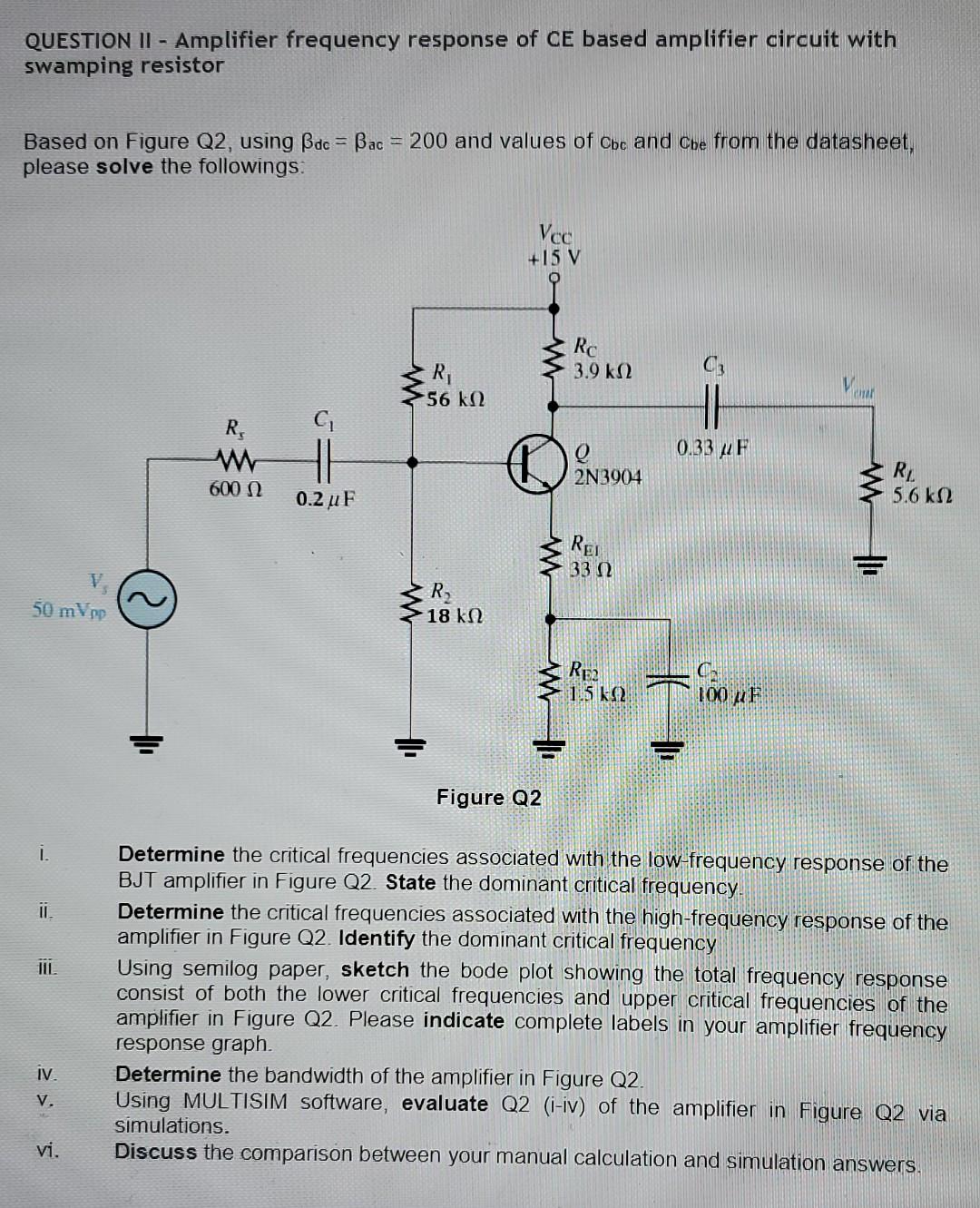 Solved QUESTION II - Amplifier frequency response of CE | Chegg.com