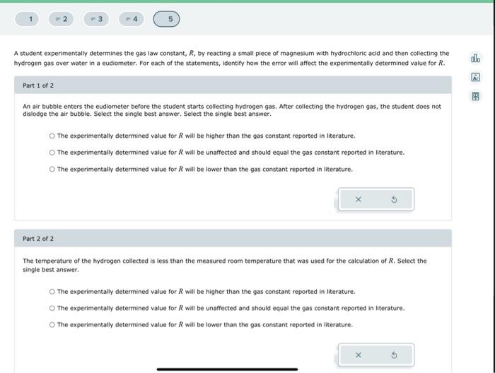 Solved A Student Experimentally Determines The Gas Law | Chegg.com