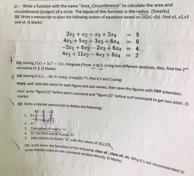 Solved Q6: write down the functions of the following: clear | Chegg.com