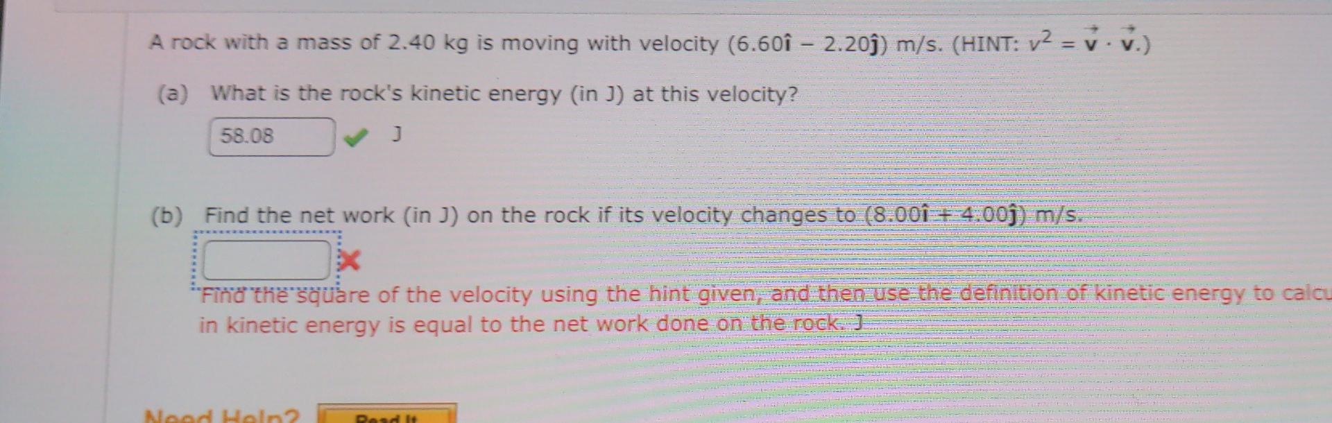 Solved A rock with a mass of 2.40 kg is moving with velocity | Chegg.com