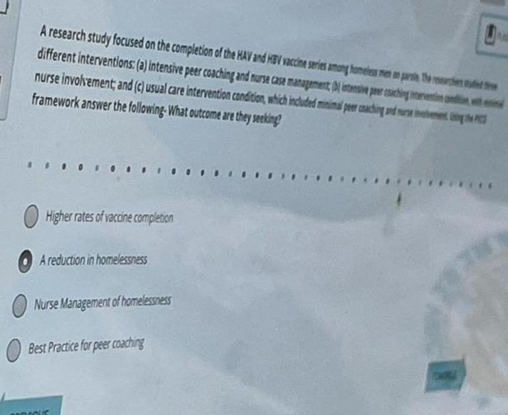 A research study focused on the completion of the HAY and HBV vaccine series among homeless me pare te med different interven