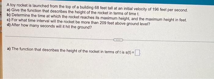 Solved A toy rocket is launched from the top of a building | Chegg.com