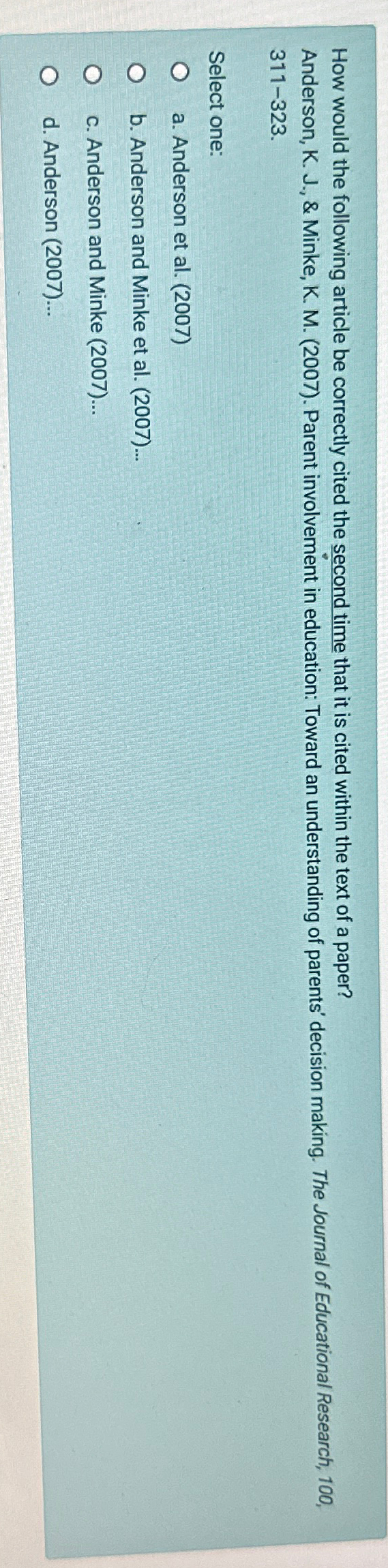 Solved How Would The Following Article Be Correctly Cited | Chegg.com