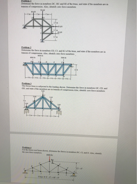 Solved Determine the force in members DC, HC and HI of the | Chegg.com