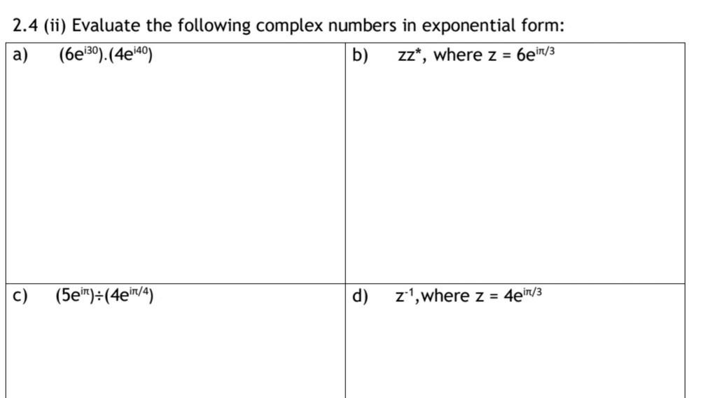 Solved 2.4 (ii) Evaluate the following complex numbers in | Chegg.com