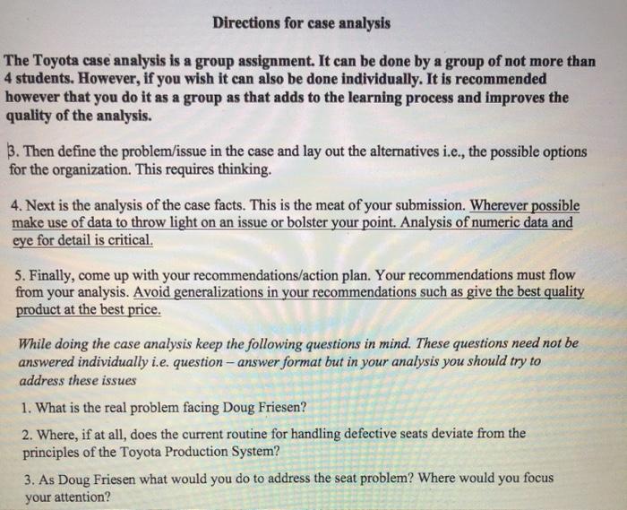 Solved Directions For Case Analysis The Toyota Case Analysis | Chegg.com