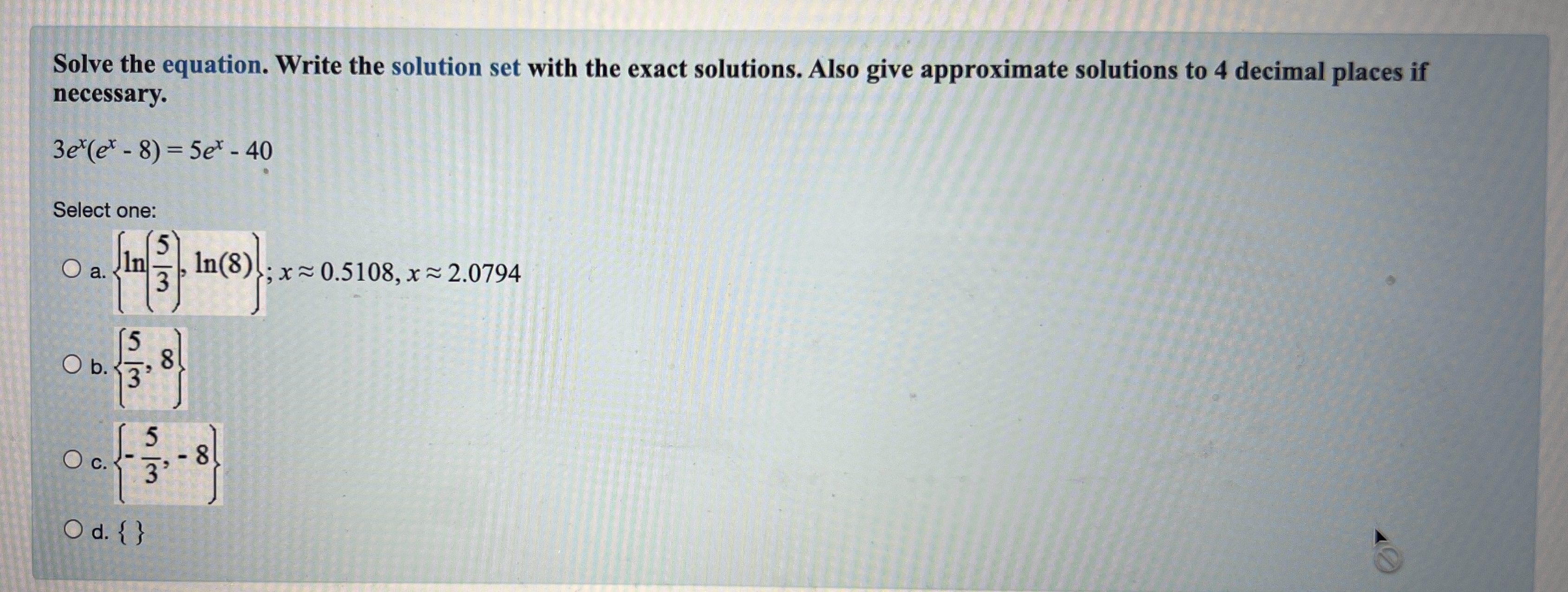 Solved Solve the equation. Write the solution set with the | Chegg.com