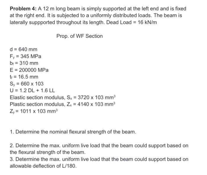 Solved Problem 4: A 12 m long beam is simply supported at | Chegg.com