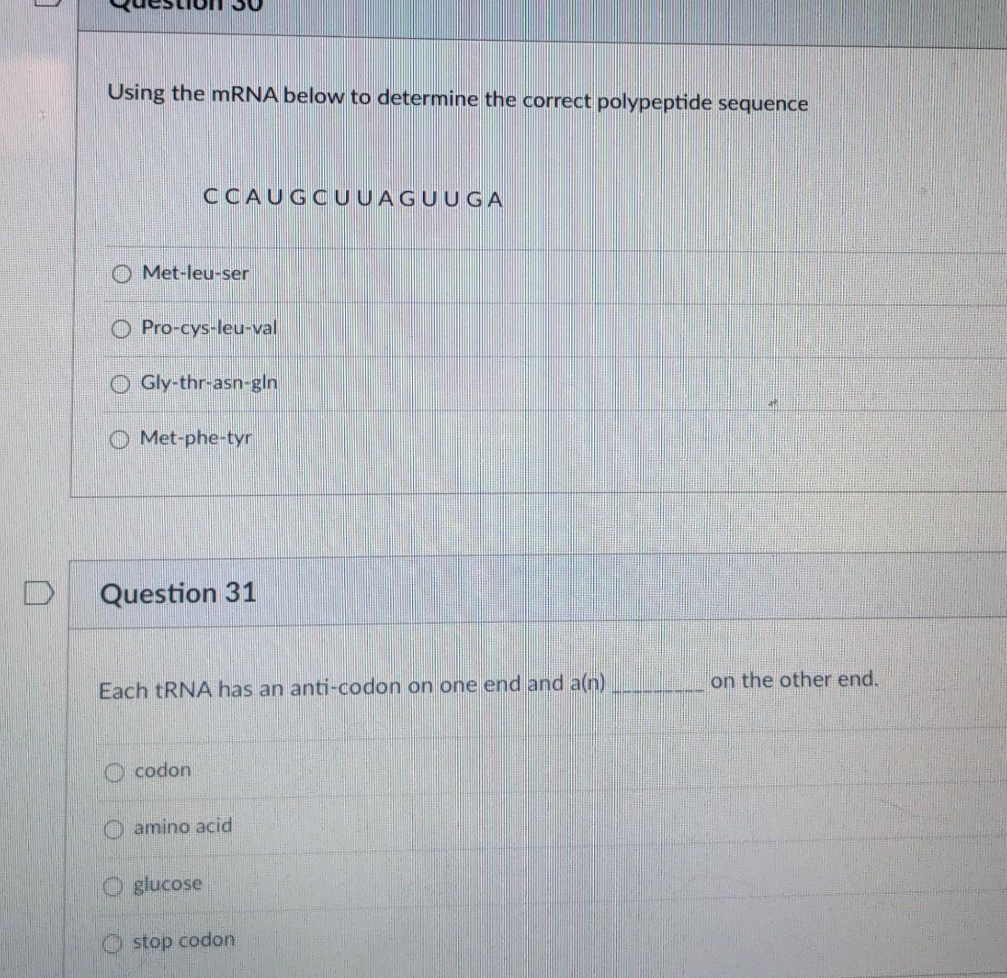 Solved Using the mRNA below to determine the correct | Chegg.com