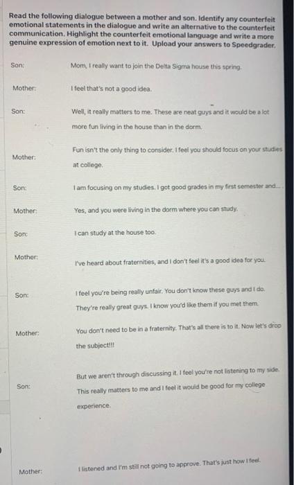 dialogue writing between mother and son about homework