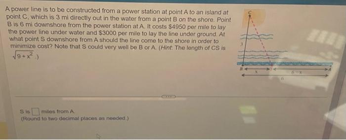 Solved A power line is to be constructed from a power | Chegg.com