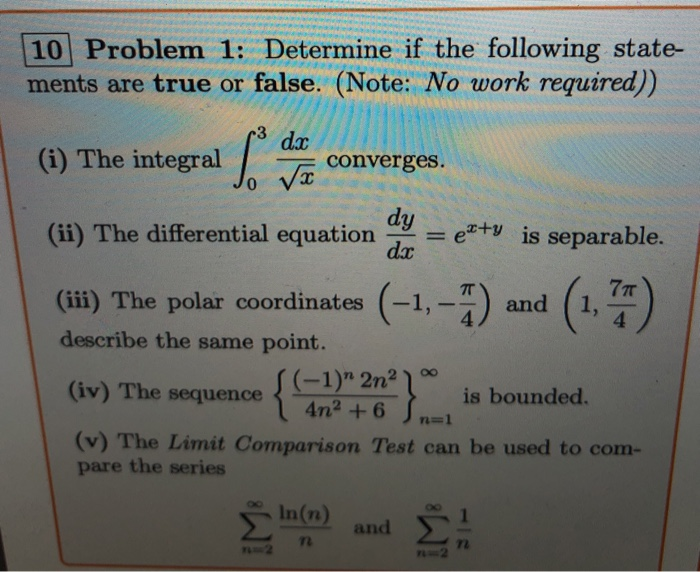 Solved AN ing state 101 Problem 1: Determine if the follow | Chegg.com