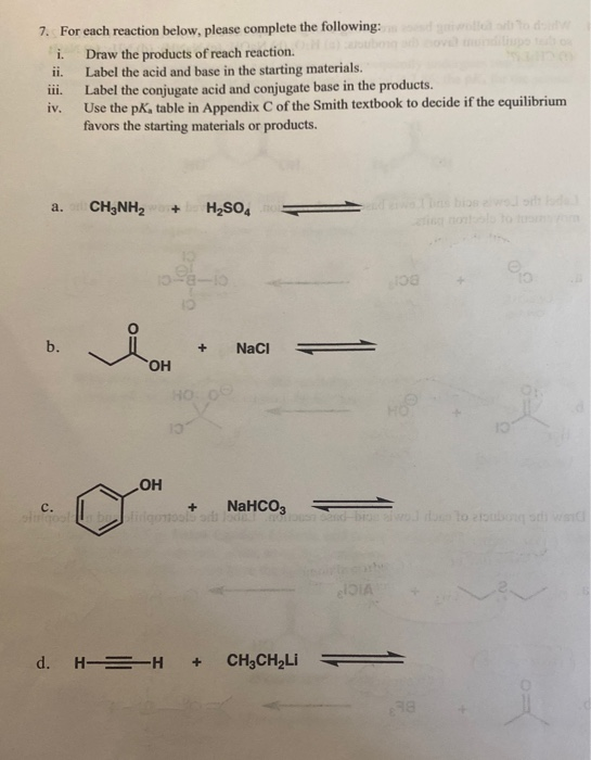 Solved i. 7. For each reaction below, please complete the | Chegg.com