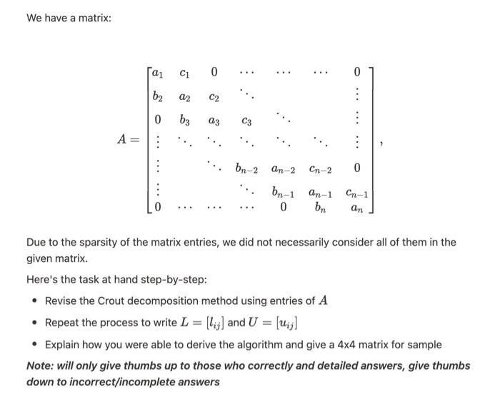 Solved We have a matrix: | Chegg.com