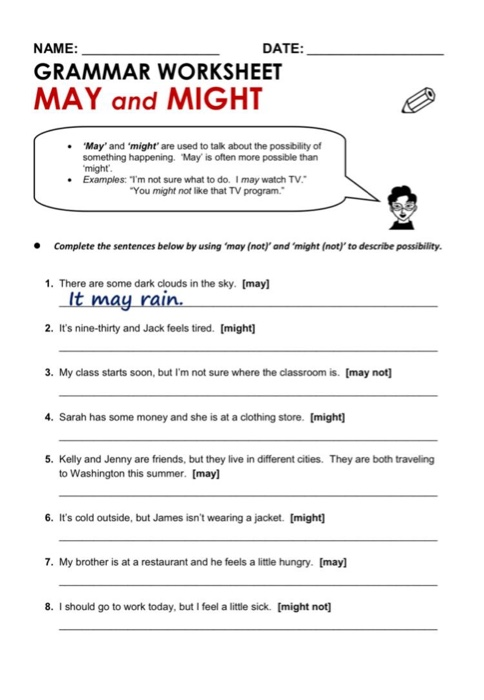 Solved Name Date Grammar Worksheet May And Might May And Chegg Com