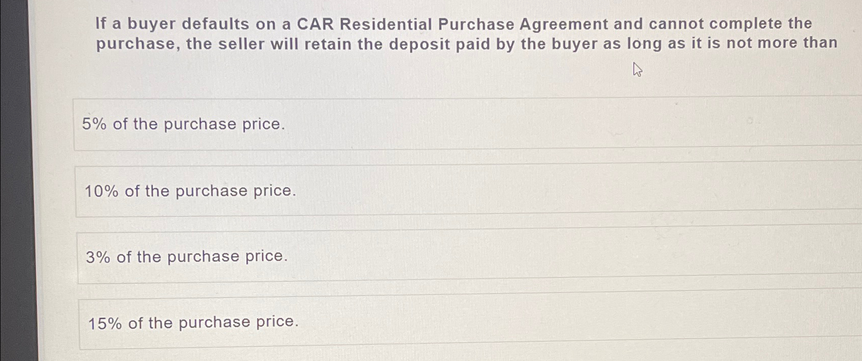 Solved If a buyer defaults on a CAR Residential Purchase