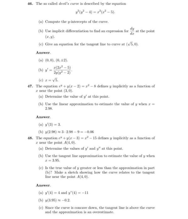 Solved 46. The so called devil's curve is described by the | Chegg.com