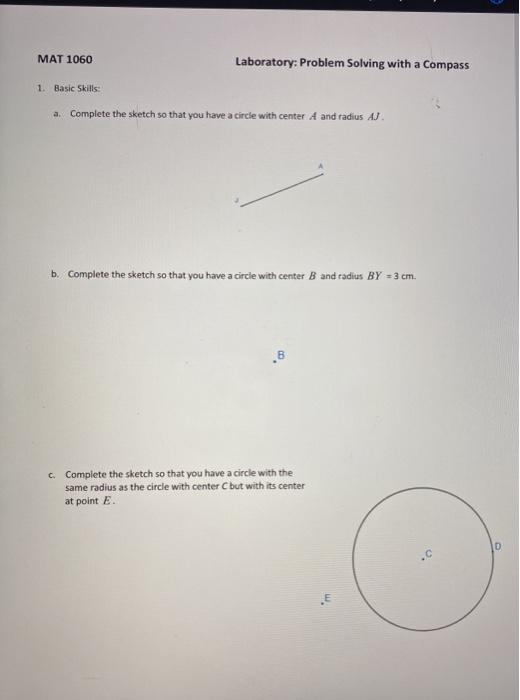 Solved MAT 1060 Laboratory: Problem Solving with a Compass | Chegg.com