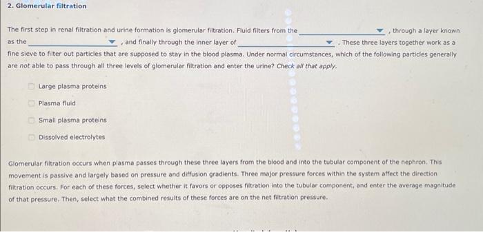 Solved The first step in renal filtration and urine | Chegg.com