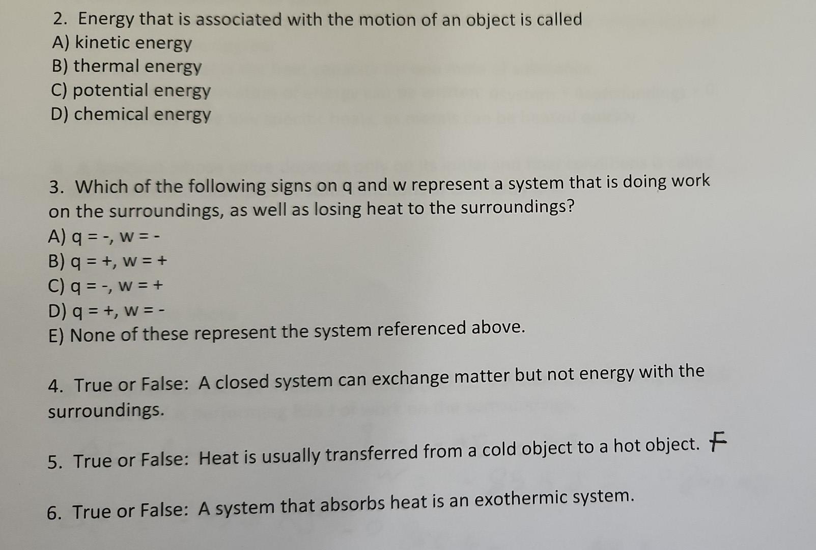 Solved 2 Energy That Is Associated With The Motion Of An Chegg