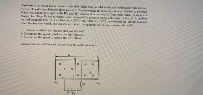 Problem 4. A metal rod of mass mean slide along two parallel horizontal conducting rails without
friction. The distance betwe