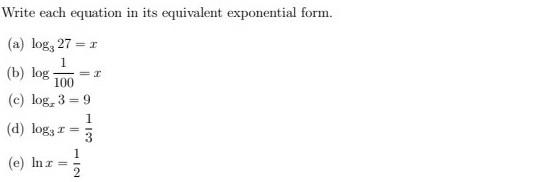 Solved Write each equation in its equivalent exponential | Chegg.com