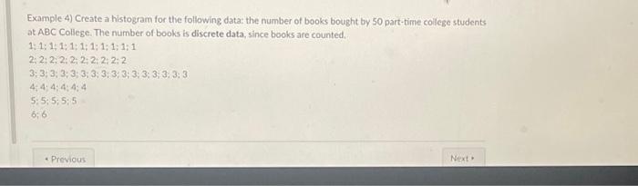 Solved Example 4) Create a histogram for the following data: | Chegg.com