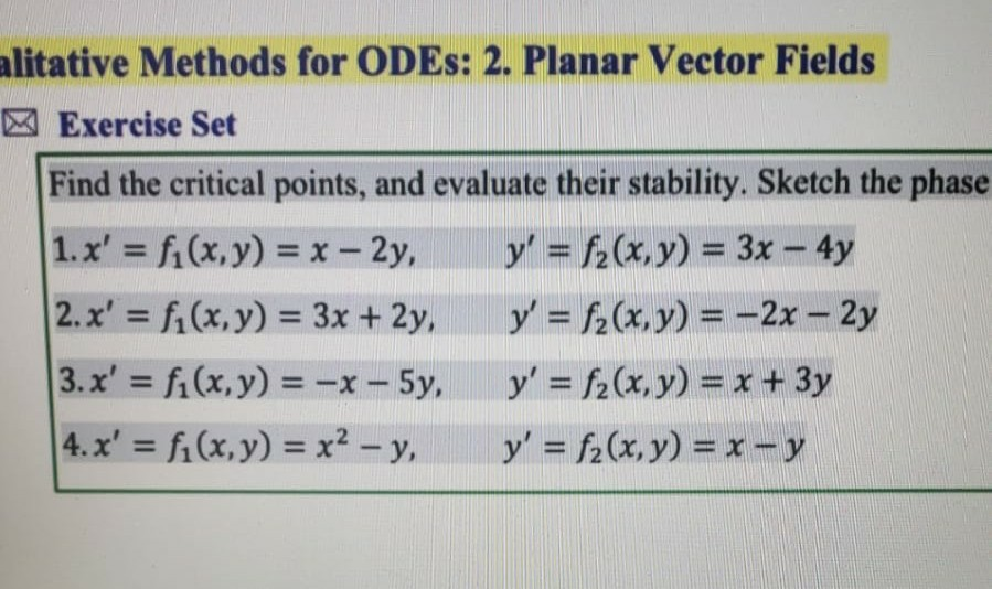 Solved sketch the phase planes and find critical point and | Chegg.com