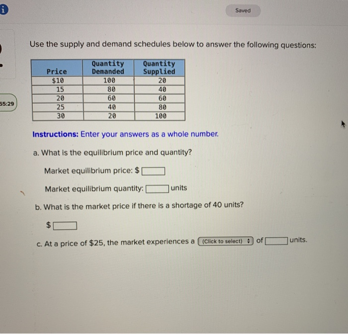 Solved I Saved Use The Supply And Demand Schedules Below To | Chegg.com